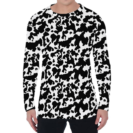 Black And White Cow Pattern Print Men's Long Sleeve T-Shirt