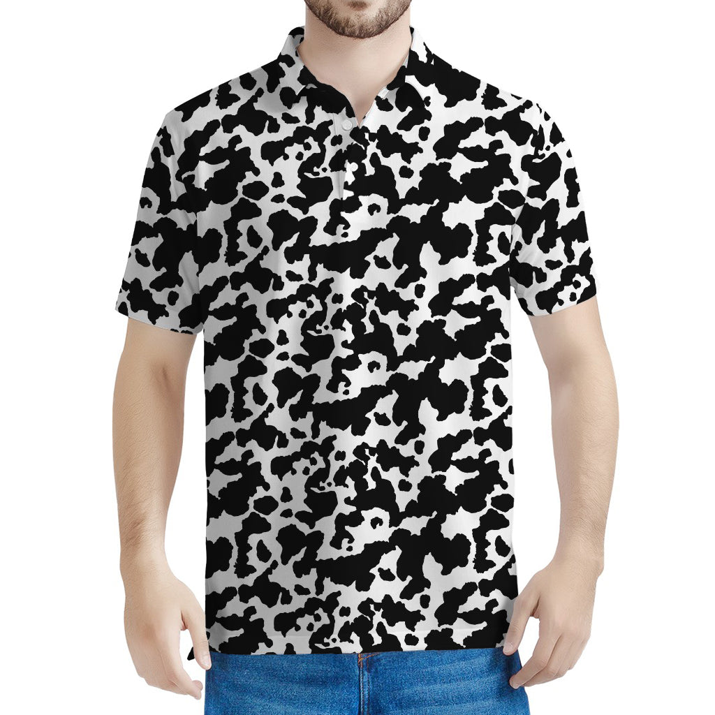 Black And White Cow Pattern Print Men's Polo Shirt