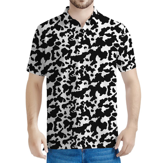 Black And White Cow Pattern Print Men's Polo Shirt