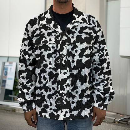 Black And White Cow Pattern Print Men's Shirt Jacket
