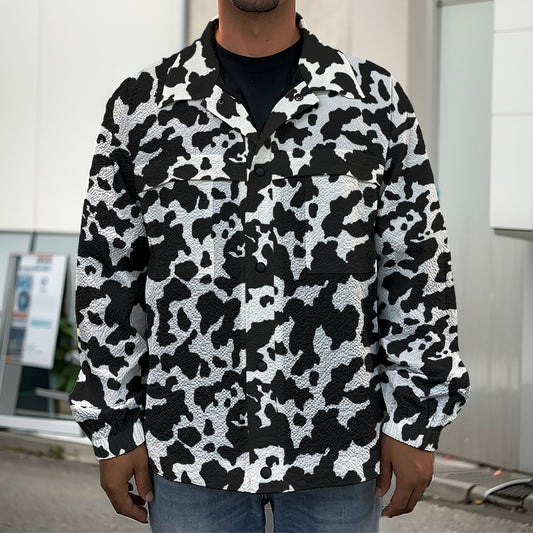 Black And White Cow Pattern Print Men's Shirt Jacket