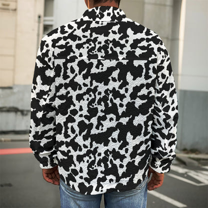 Black And White Cow Pattern Print Men's Shirt Jacket