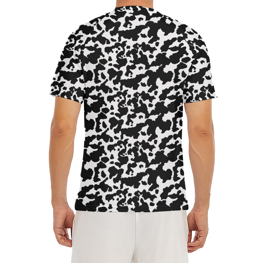 Black And White Cow Pattern Print Men's Short Sleeve Rash Guard