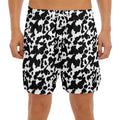 Black And White Cow Pattern Print Men's Split Running Shorts