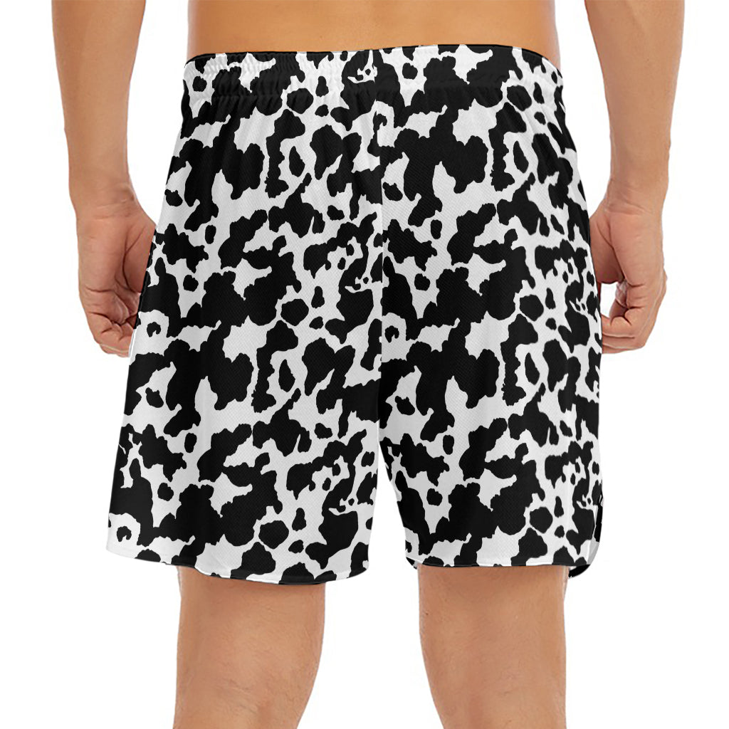 Black And White Cow Pattern Print Men's Split Running Shorts
