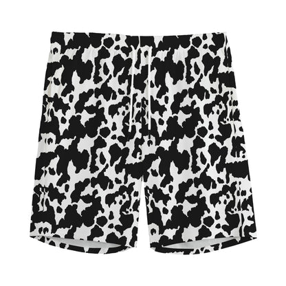 Black And White Cow Pattern Print Men's Sports Shorts