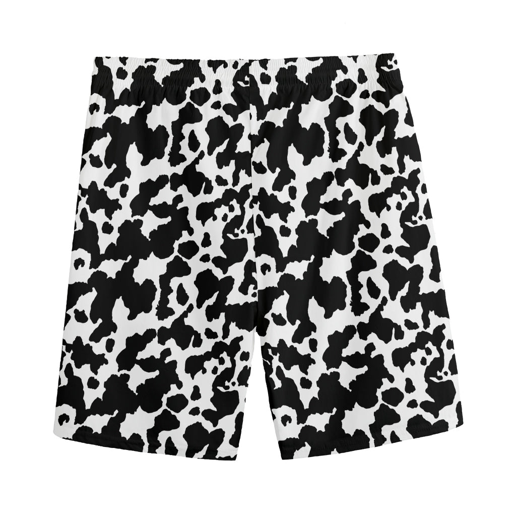 Black And White Cow Pattern Print Men's Sports Shorts