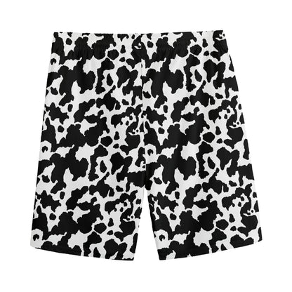 Black And White Cow Pattern Print Men's Sports Shorts