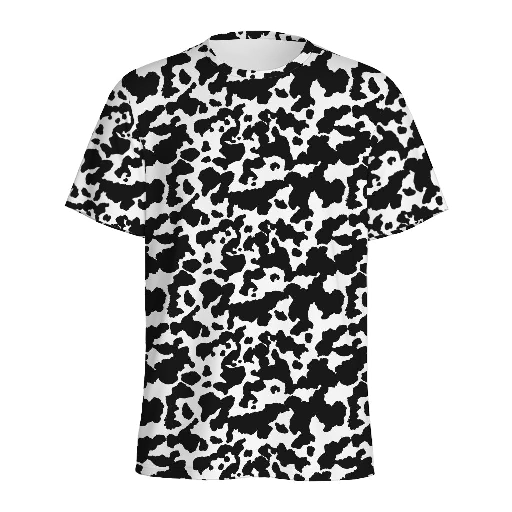 Black And White Cow Pattern Print Men's Sports T-Shirt