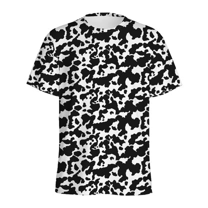 Black And White Cow Pattern Print Men's Sports T-Shirt