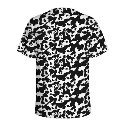 Black And White Cow Pattern Print Men's Sports T-Shirt