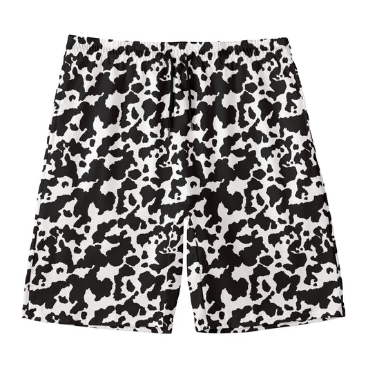 Black And White Cow Pattern Print Men's Swim Trunks