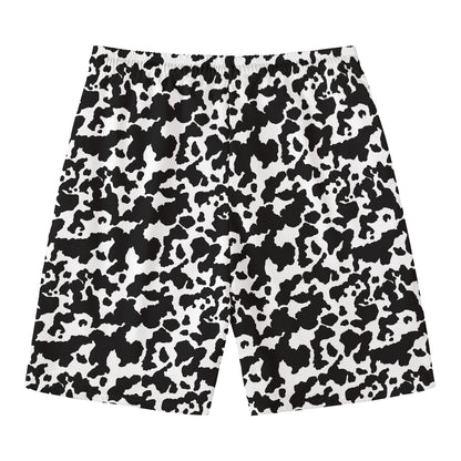 Black And White Cow Pattern Print Men's Swim Trunks