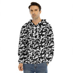 Black And White Cow Pattern Print Men's Velvet Pullover Hoodie
