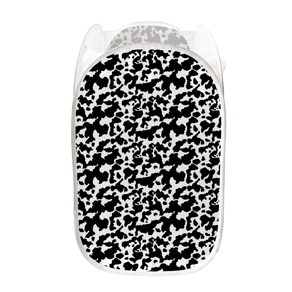 Black And White Cow Pattern Print Mesh Laundry Hamper