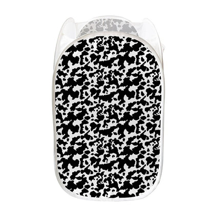 Black And White Cow Pattern Print Mesh Laundry Hamper