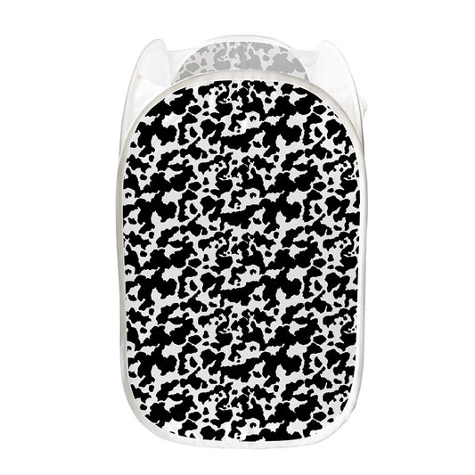 Black And White Cow Pattern Print Mesh Laundry Hamper