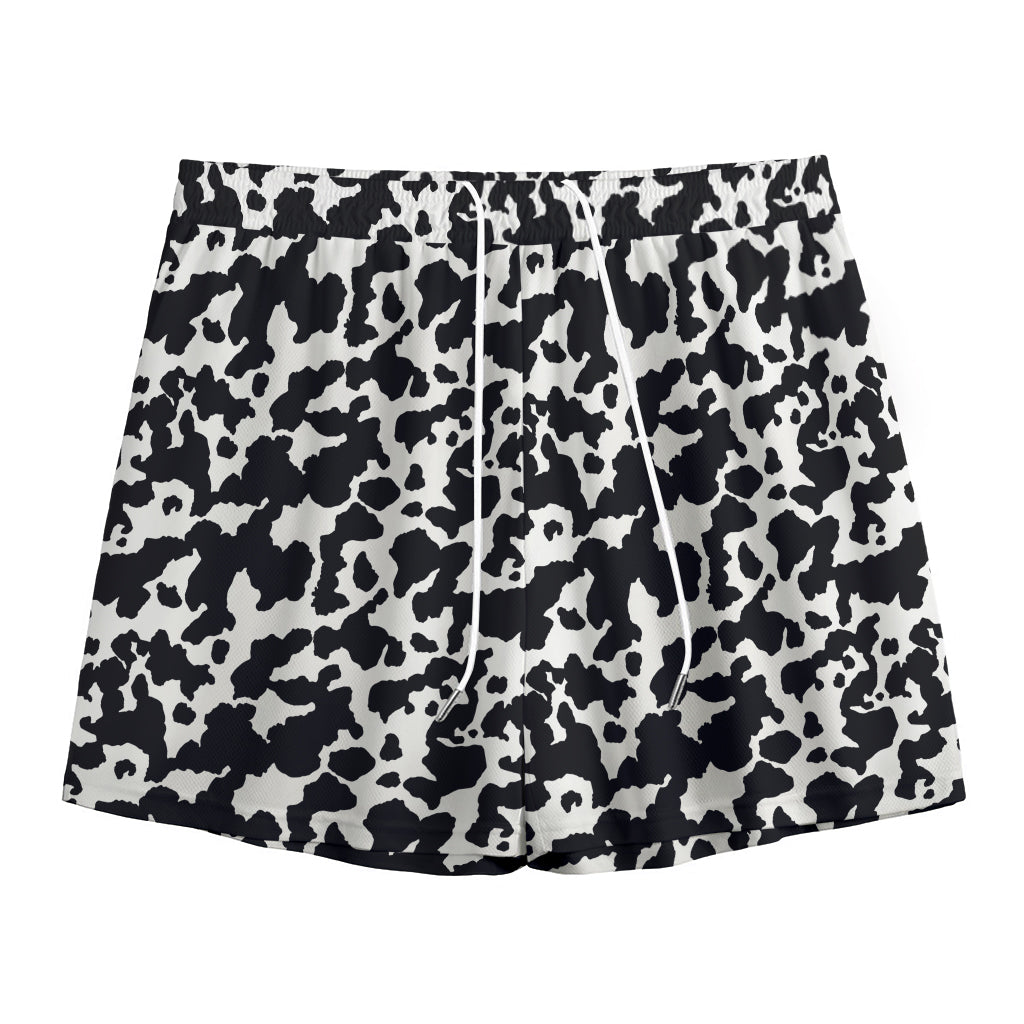 Black And White Cow Pattern Print Mesh Shorts