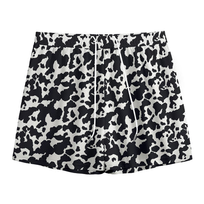 Black And White Cow Pattern Print Mesh Shorts