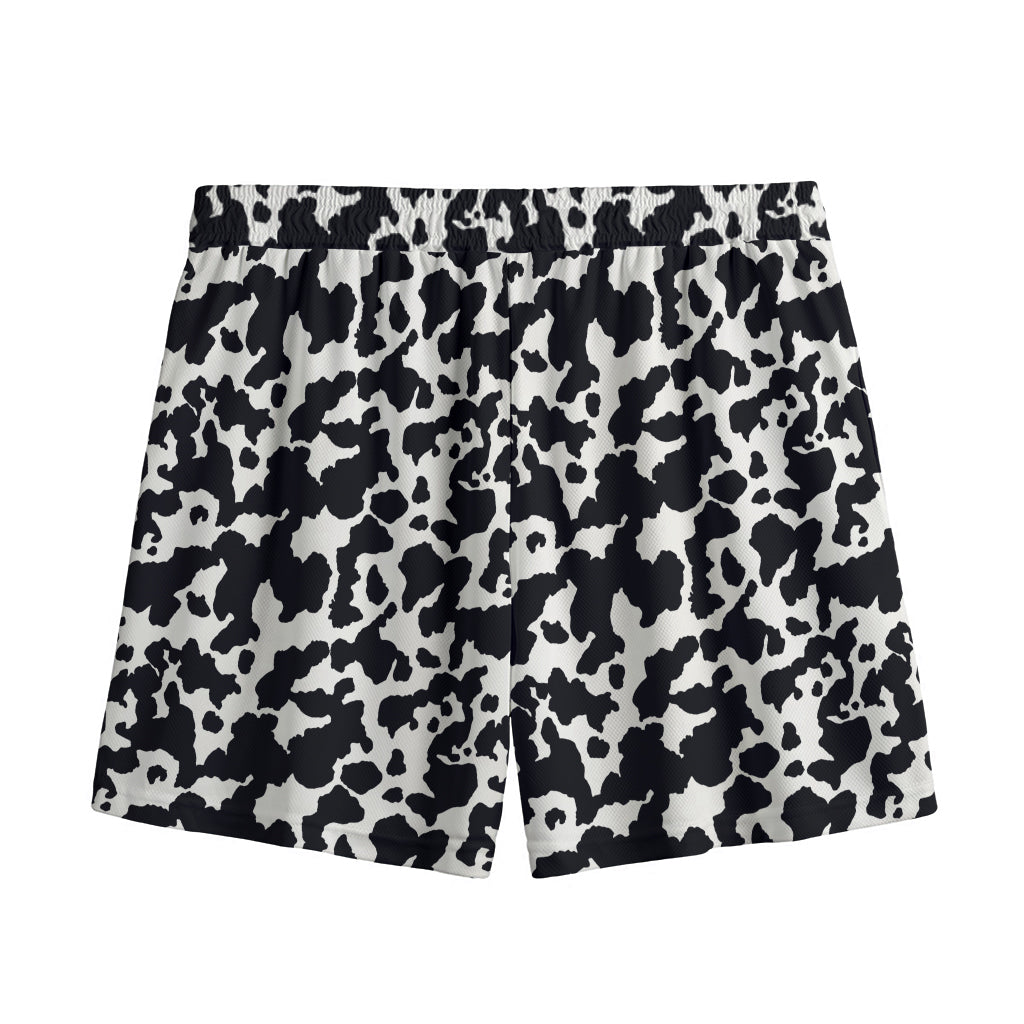Black And White Cow Pattern Print Mesh Shorts
