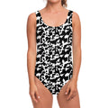 Black And White Cow Pattern Print One Piece Swimsuit