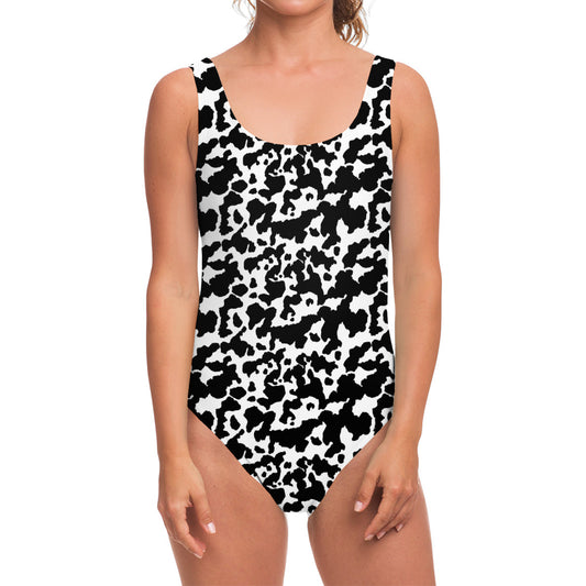 Black And White Cow Pattern Print One Piece Swimsuit