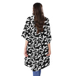 Black And White Cow Pattern Print Open Front Beach Cover Up
