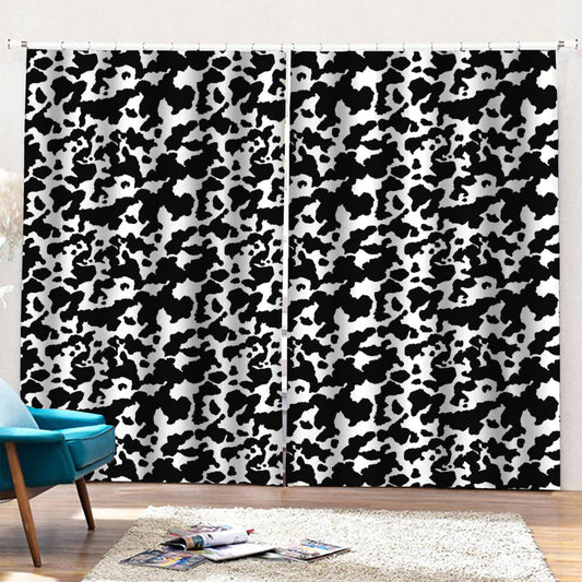 Black And White Cow Pattern Print Pencil Pleat Curtains