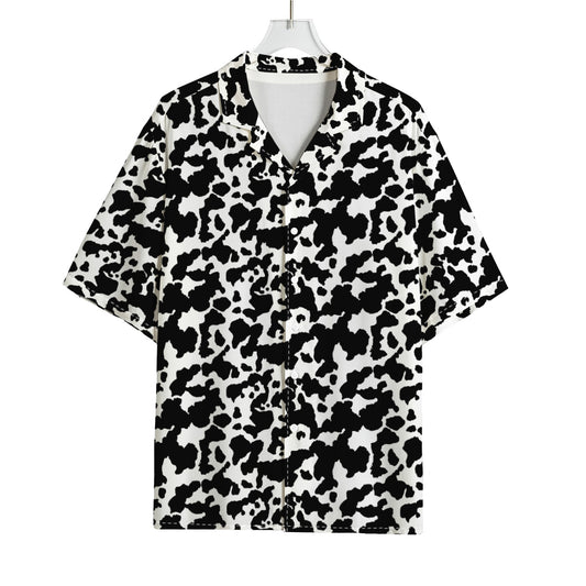Black And White Cow Pattern Print Rayon Hawaiian Shirt