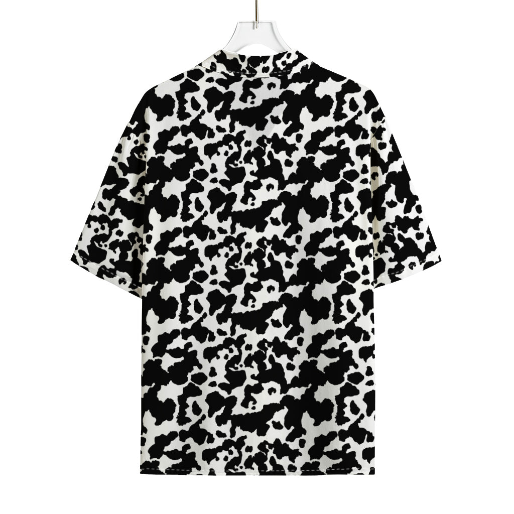Black And White Cow Pattern Print Rayon Hawaiian Shirt