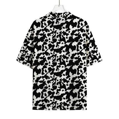 Black And White Cow Pattern Print Rayon Hawaiian Shirt