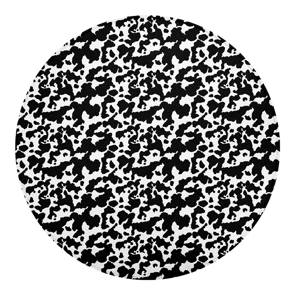 Black And White Cow Pattern Print Round Blanket