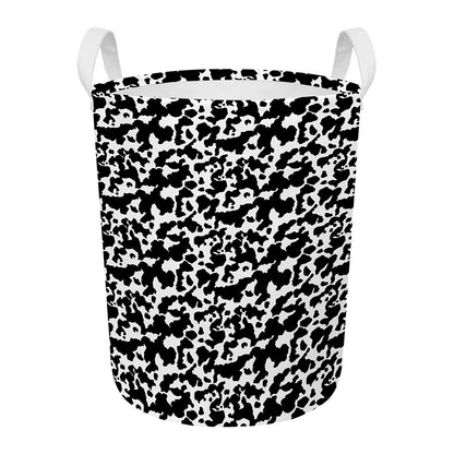 Black And White Cow Pattern Print Round Laundry Basket