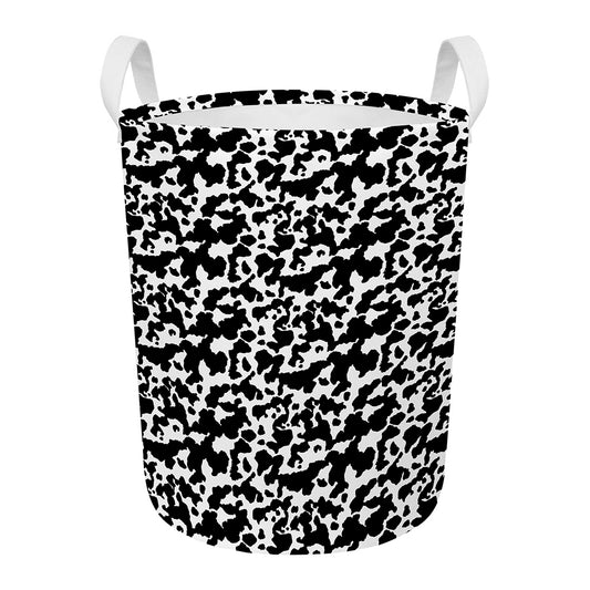 Black And White Cow Pattern Print Round Laundry Basket