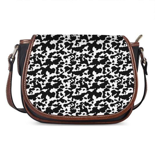 Black And White Cow Pattern Print Saddle Bag