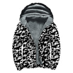 Black And White Cow Pattern Print Sherpa Lined Zip Up Hoodie