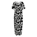 Black And White Cow Pattern Print Short Sleeve Long Nightdress
