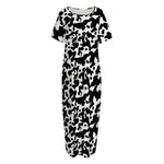 Black And White Cow Pattern Print Short Sleeve Long Nightdress