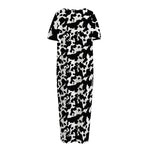Black And White Cow Pattern Print Short Sleeve Long Nightdress