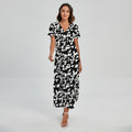 Black And White Cow Pattern Print Short Sleeve Maxi Dress