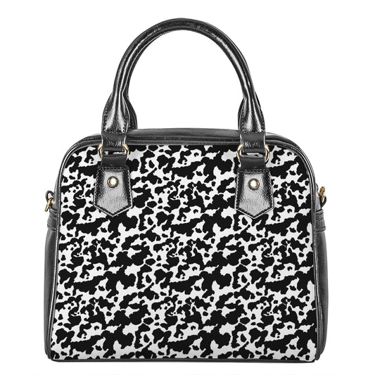 Black And White Cow Pattern Print Shoulder Handbag