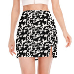 Black And White Cow Pattern Print Side Slit Mini Skirt