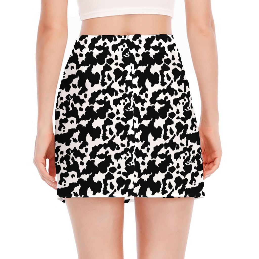 Black And White Cow Pattern Print Side Slit Mini Skirt