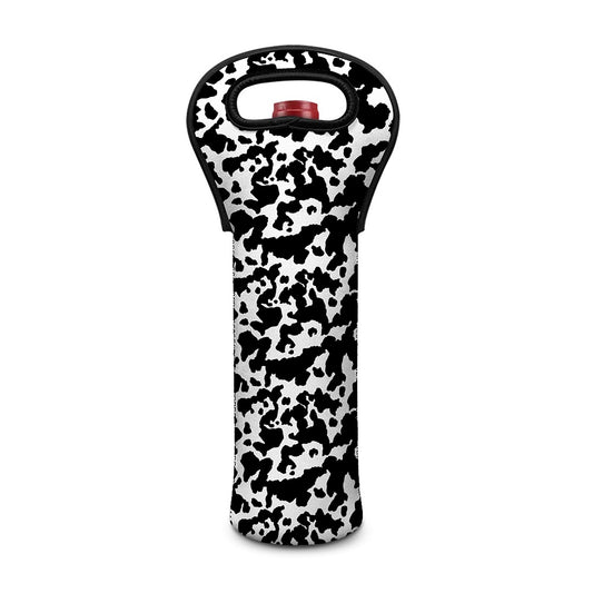 Black And White Cow Pattern Print Single Neoprene Wine Tote