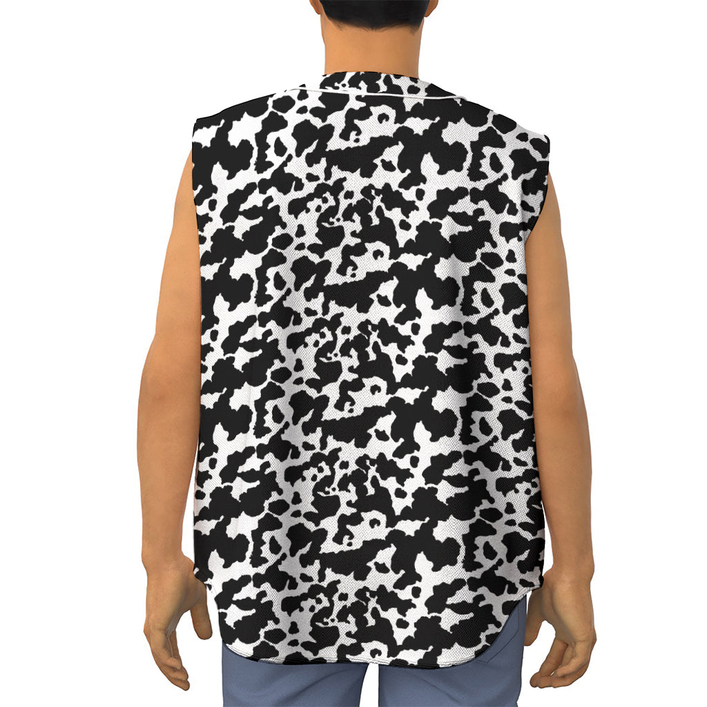 Black And White Cow Pattern Print Sleeveless Baseball Jersey