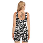 Black And White Cow Pattern Print Sleeveless One Piece Swimsuit