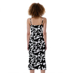 Black And White Cow Pattern Print Slim Fit Midi Cami Dress