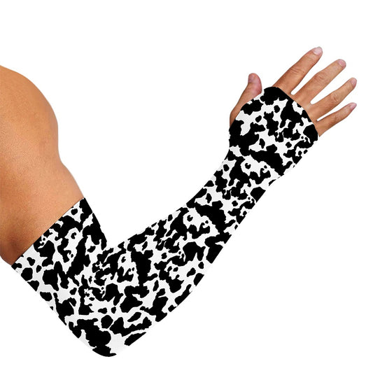Black And White Cow Pattern Print Sun Protection Arm Sleeves