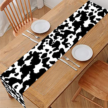 Black And White Cow Pattern Print Table Runner