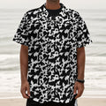 Black And White Cow Pattern Print Textured Short Sleeve Shirt